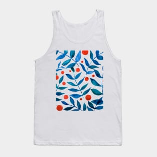 Watercolor branches and berries - orange and blue Tank Top